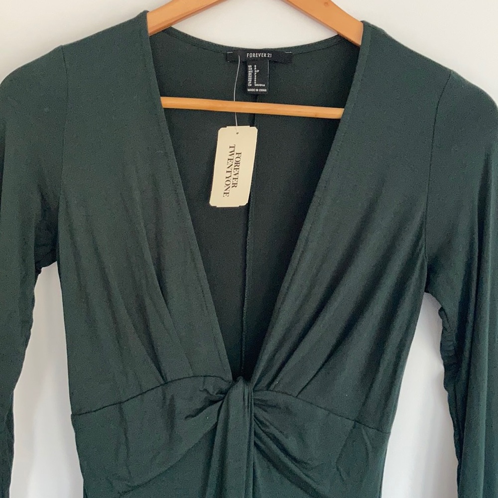 Long Dark Green Knot Front Dress - Picture 4 of 7